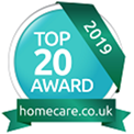 Top 20 award from homecare.co.uk in 2019