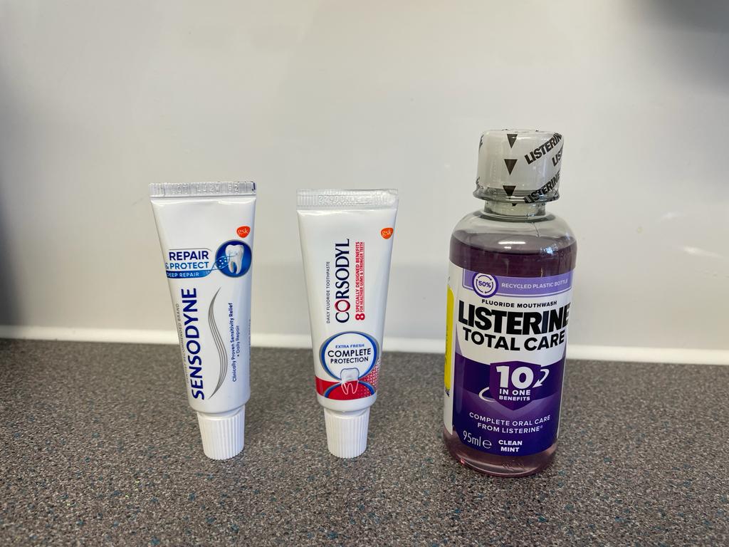 Sensodyne toothpaste, Corsodyl Toothpaste and Listerine Mouthwash